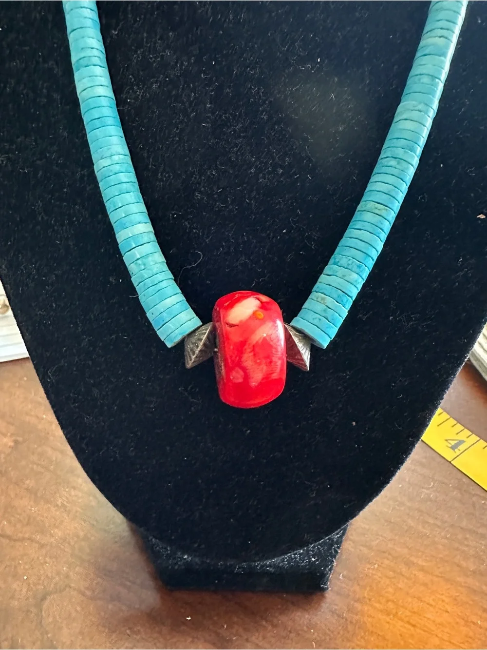 Vibrant Turquoise Necklace with Red Coral Bead Accent